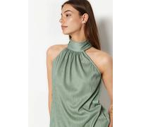 WOVCOR Women's Pleated Halterneck Sleeveless Blouse Top in Mint | Size: Small WOVCOR Mint S