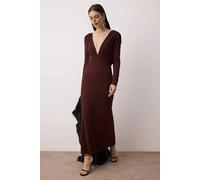 WOVCOR Women's Plunge Neck Long Sleeve Lined Knit Maxi Dress in Brown | Size: 14 WOVCOR Brown 14
