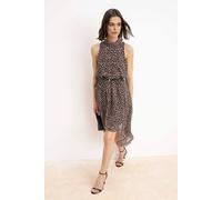 WOVCOR Women's Polka Dot Belted Asymmetric Hem Midi Chiffon Dress | Size: 14 WOVCOR Multicolor 14