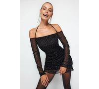 WOVCOR Women's Polka Dot Mesh Ruched Mini Evening Dress with Lining in Black | Size: 6 WOVCOR Black 6