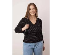 WOVCOR Women's Polka Dot Shirred Waist V Neck Long Sleeve Knitted Top in Black | Size: 6XL WOVCOR Black 6XL