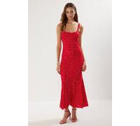 WOVCOR Women's Polka Dot Strappy Bodycon Maxi Dress with Frill Hem in Red | Size: XL WOVCOR Red XL