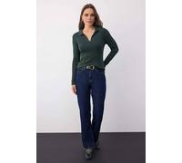 WOVCOR Women's Polo Collar Ribbed Knit Sweater in Green | Size: Small WOVCOR Green S
