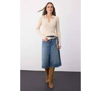 WOVCOR Women's Polo Collar Ribbed Knit Sweater in Stone | Size: Small WOVCOR Stone S