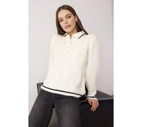 WOVCOR Women's Polo Collar Textured Knitted Jumper in Ecru | Size: Small WOVCOR Ecru S