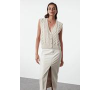 WOVCOR Women's Premium Cable-Knit Button-Detail Vest in Stone | Size: Small WOVCOR Stone S