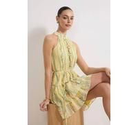 WOVCOR Women's Printed Halter Neck Tiered Mini Dress with Waist Tie | Size: 8 WOVCOR Multicolor 8