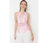 WOVCOR Women's Printed Halterneck Ring Detail Blouse Top | Size: 14 WOVCOR Multicolor 14