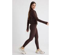 WOVCOR Women's Reflective Detail Brushed-Fabric Knitted Sports Leggings in Brown | Size: Medium WOVCOR Brown M