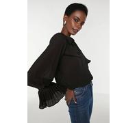 WOVCOR Women's Regular Woven Shirt With Spanish Sleeve Detail in Black | Size: 12 WOVCOR Black 12