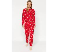 WOVCOR Women's Reindeer Print Long Sleeve Top & Jogger Pyjama Set in Red | Size: Small WOVCOR Red S
