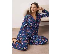 WOVCOR Women's Reindeer Print Long Sleeve Top & Wide Leg Lounge Pyjama Set in Navy | Size: Medium WOVCOR Navy M