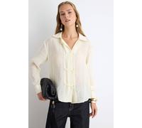 WOVCOR Women's Relaxed Fit Long Sleeve Shirt with Tie Detail in Yellow | Size: 6 WOVCOR Yellow 6