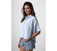 WOVCOR Women's Relaxed Fit Short Sleeve Button Front Cropped Shirt in Blue | Size: 14 WOVCOR Blue 14