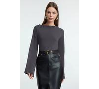 WOVCOR Women's Relaxed Spanish Sleeve Flexible Knit Blouse in Dark Grey | Size: Medium WOVCOR Dark Grey M