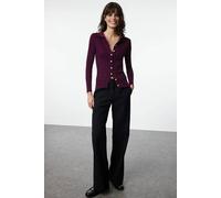 WOVCOR Women's Ribbed Collared Button-Up Knit Cardigan in Plum | Size: Large WOVCOR Plum L