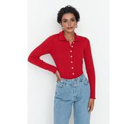 WOVCOR Women's Ribbed Collared Button-Up Knit Cardigan in Red | Size: Medium WOVCOR Red M