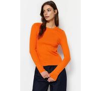 WOVCOR Women's Ribbed Crew Neck Slim Fit Knit Sweater in Orange | Size: Small WOVCOR Orange S