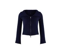 WOVCOR Women's Ribbed Knit Cardigan With Fold Collar & Zip Front in Navy | Size: S/M WOVCOR Navy S/M
