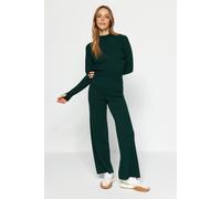 WOVCOR Women's Ribbed Knit Top & Wide Leg Pants Two Piece Set in Green | Size: Small WOVCOR Green S