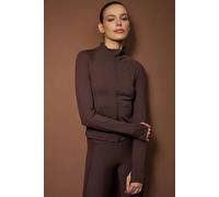 Wovcor Women's Ribbed Sleeve Zip Up Sports Jacket With Stand Collar In Brown Brown