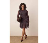 WOVCOR Women's Round Neck Paisley Print Sheer Mini Dress with Pleated Detail | Size: 3XL WOVCOR Multicolor 3XL