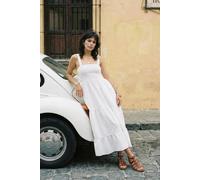 WOVCOR Women's Ruched Square Neck Thick Strap A-Line Maxi Dress in White | Size: 6 WOVCOR White 6