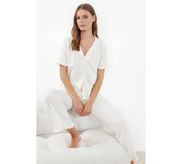 WOVCOR Women's Ruffle Detail Short Sleeve Pyjama Set in Ecru | Size: XL WOVCOR Ecru XL