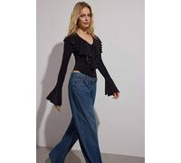 WOVCOR Women's Ruffle V-Neck Long Sleeve Knit Bodysuit in Black | Size: 12 WOVCOR Black 12