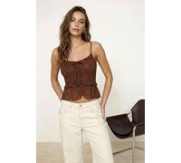 WOVCOR Women's Ruffled Lace Tie-Front Cami Knit Top in Brown | Size: XS WOVCOR Brown XS