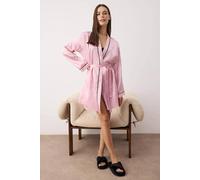 WOVCOR Women's Satin Belted Woven Dressing Gown with Contrast Piping in Pink | Size: 6 WOVCOR Pink 6
