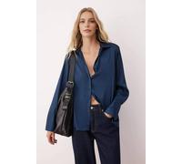 WOVCOR Women's Satin Epaulette Detail Button-Up Shirt in Navy | Size: 14 WOVCOR Navy 14