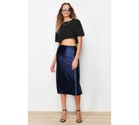 WOVCOR Women's Satin Finish A-Line Midi Skirt in Navy | Size: Large WOVCOR Navy L
