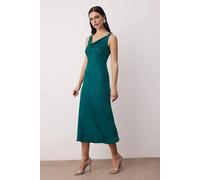 WOVCOR Women's Satin Midi Evening Dress with Draped Neckline & Embellished Strap in Teal | Size: 8 WOVCOR Teal 8