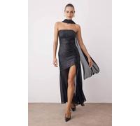 WOVCOR Women's Sequin Chiffon Split Maxi Evening Dress with Shawl in Black | Size: 6 WOVCOR Black 6