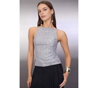 WOVCOR Women's Sequin Strappy Open Back Halterneck Top in Silver | Size: 10 WOVCOR Silver 10