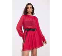WOVCOR Women's Shawl Neck Belted Long Sleeve Skater Mini Dress in Fuchsia | Size: 10 WOVCOR Fuchsia 10