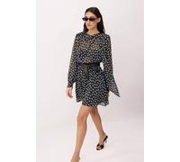 WOVCOR Women's Shawl Neck Belted Long Sleeve Skater Mini Dress | Size: 8 WOVCOR Multicolor 8