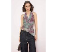 WOVCOR Women's Shawl Printed Cowl Neck Asymmetric Hem Tulle Blouse | Size: 6 WOVCOR Multicolor 6