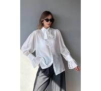 WOVCOR Women's Sheer Tie Neck Long Sleeve Shirt in White | Size: 10 WOVCOR White 10