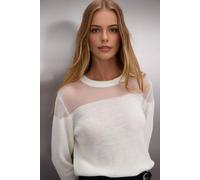 WOVCOR Women's Shimmer Knit Long Sleeve Sheer Panel Sweater in White | Size: Medium WOVCOR White M