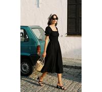 WOVCOR Women's Shirred Puff Sleeve Midi Dress with Square Neck in Black | Size: 6 WOVCOR Black 6