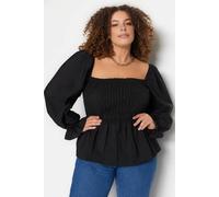 WOVCOR Women's Shirred Puff Sleeve Square Neck Peplum Top in Black | Size: 16 WOVCOR Black 16