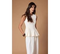 WOVCOR Women's Sleeveless Peplum Denim Blouse in Ecru | Size: Medium WOVCOR Ecru M