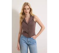 WOVCOR Women's Sleeveless Tailored Button Front Blouse in Brown | Size: Small WOVCOR Brown S