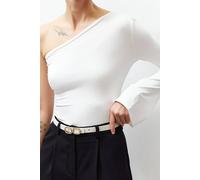 WOVCOR Women's Slim Faux Leather Belt with Metal Buckle in Ecru | Size: Medium WOVCOR Ecru M