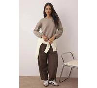 WOVCOR Women's Soft Cotton Relaxed Fit Crew Neck Knit Jumper in Taupe | Size: Small WOVCOR Taupe S