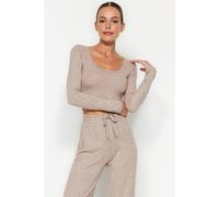 WOVCOR Women's Soft Knit Crop Top & Wide Leg Pant Set in Beige | Size: Small WOVCOR Beige S