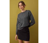 WOVCOR Women's Soft Textured Floral Cable Knit Jumper in Dark Grey | Size: Medium WOVCOR Dark Grey M