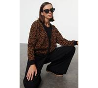 WOVCOR Women's Soft Textured Leopard Print Knit Cardigan in Brown | Size: Medium WOVCOR Brown M
